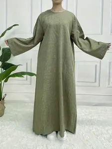 Modest Olive Linen Maxi Dress, Casual Comfort Vibe, Loose A-Line Fit, Long Length, Wrinkle-Resistant & Soft, Ideal for Daily Wear, Summer