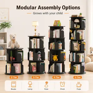 Homieasy 4/5/6 Tiers Rotating Bookshelf, 360 Display Wood Spinning Bookshelf Tower, Floor Standing Bookcase Storage Rack, Revolving Bookcase Corner Bookshelf for Small Space, Bedroom, Study Room