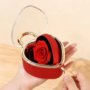 1PC Rotating Rose Jewelry Box with Key Lockable Lid -  Suitable for Necklace & Earring Storage, Proposal Ring Box, Romantic Gift Box for Women, Wedding Engagement Gift for Wife, Girlfriend, Valentine's Day ，Graduation & Back To School Present