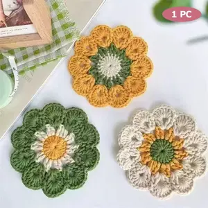 1 Pack Cute Ins Style Floral Handmade Crochet Yarn Trivet Mat | Heat Resistant Anti-Scald Non-Slip | Multi-Functional Coaster Placemat for Dining Table Home Kitchen Decor Use