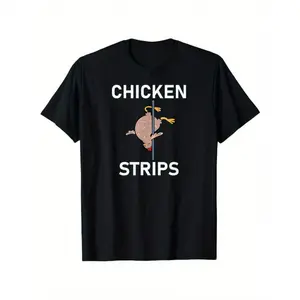 Men'S Retro Chicken Strips Graphic T-Shirt - Funny  Design with Cartoon Chicken, Black Short Sleeve Tee for Casual Wear, All-Season Comfort, Chicken T Shirt