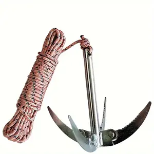 High quality four claw folding iron fishing anchor, folding anchor, containing 393.7 inch rope - corrosion-resistant water grass knife, removing floating objects on the water surface, suitable for outdoor fishing - water grass anchor knife fishing tool