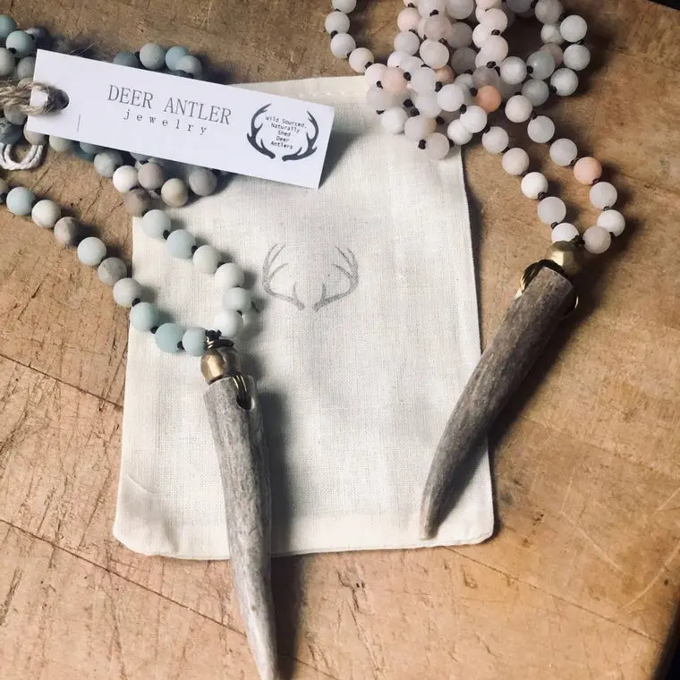 Deer Antler Knotted Gemstone Necklace