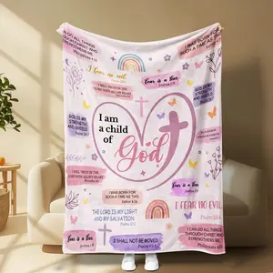 Soft Christian Blanket, ‘i Am a Child of God’ Cozy Flannel Throw, Gentle Healing Faith Blanket, Inspirational Bible Verse Gift for Women