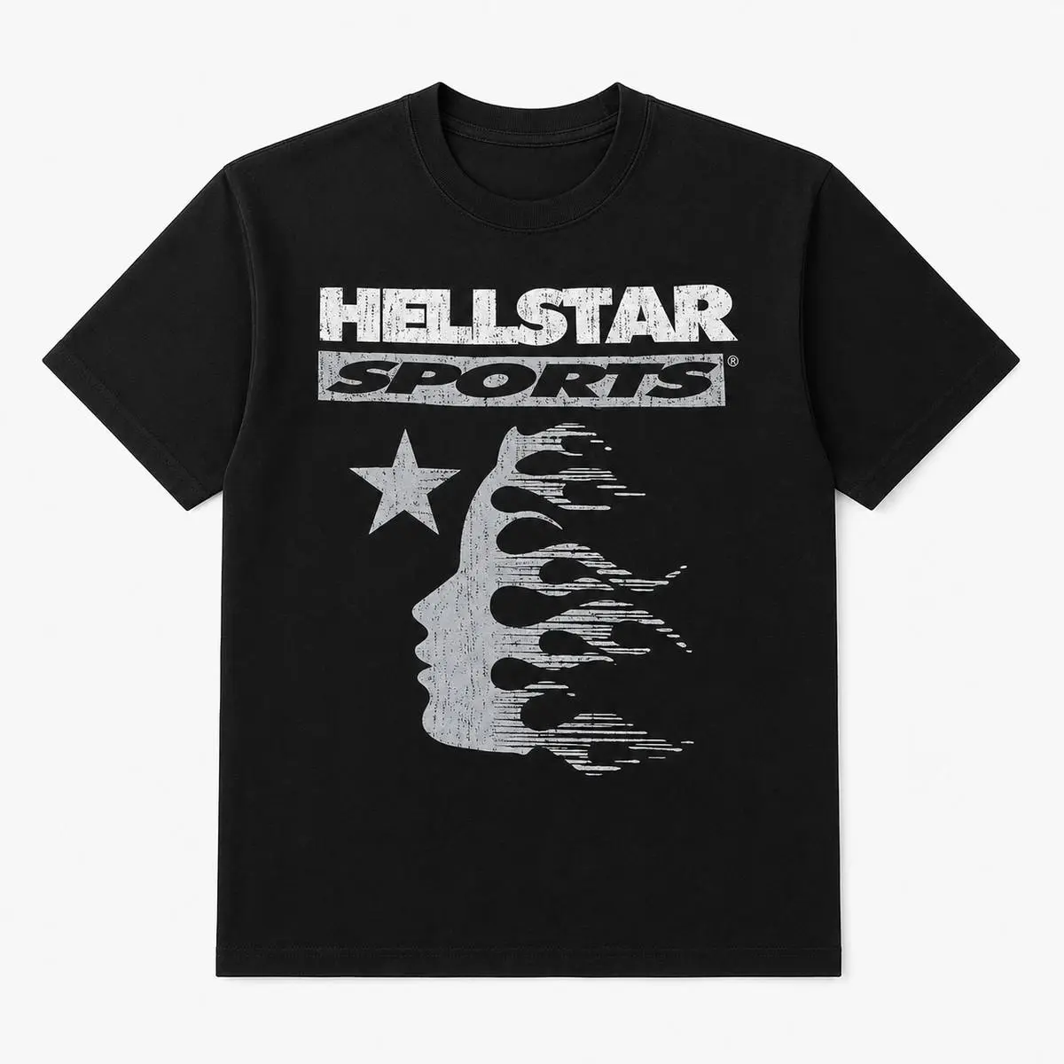 Men's 100% Cotton Distressed Star Face Graphic Short-Sleeve Crew Neck Tee - Natural, Smooth Menswear Street Style T-Shirt for Vintage Urban Casual Use (Black/White, Sports & Outdoor Top Gift)