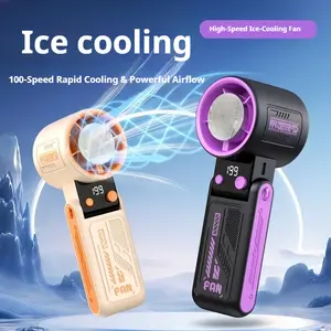 199-Speed Ice-Cooling Portable Handheld Turbo Fan | USB Rechargeable Mini Fan with Digital Display for Travel & Outdoor