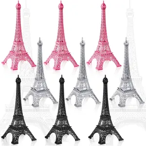 9 count Eiffel Tower Statue Decor Alloy Metal  Paris Multiple Sizes Eiffel Tower Decoration  for Cake Topper Table Stand Holder Collectible Figurines Souvenirs(7'')