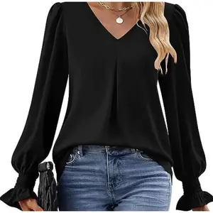 Solid Color V-neck Chiffon Shirt