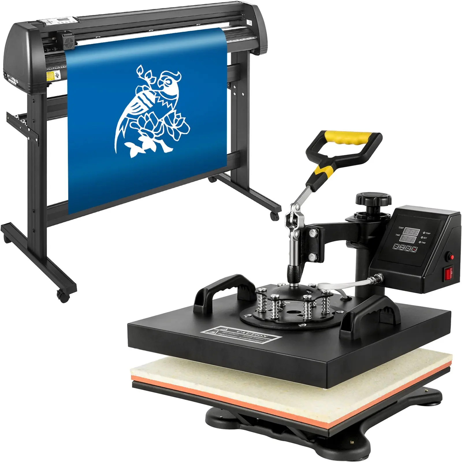 VEVOR 5-in-1 Heat Press & 15x15 High Accuracy Vinyl Cutter Plotter Full Kit - 53-in Cutting Width, Cutter Pressure: 10-500G, USB Port, LCD Controls, Complete Accessories, Cutting Speed: 0.4"-31.5"/S / 10-800 Mm/S, Digital Practical Controller, Heating Pla