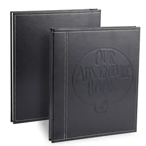 Photo Album Self Adhesive Pages Scrapbook Album For 3x5 4x6,6x8,8x10 Photos 40 Self-Adhesive Pages leather Cover,DIY Adventure Book Photo Album(Black) Journal