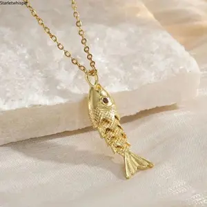 Vintage Lucky Koi Fish Pendant Necklace, Stainless Steel Chain, Retro Aesthetic Women Jewelry, Versatile Accessory for Daily Wear & Holiday Gift