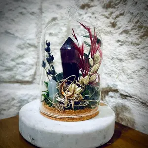 Mystic Garden Amethyst Glass Ornament, Amethyst Crystal Dome Ornament, Terrarium, Herbs, Crystal Protection, Home Ornament