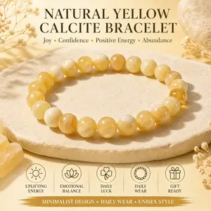 Natural Yellow Calcite Crystals Bracelet - Golden Beaded Natural Healing Crystal Lucky Bracelet for Joy, Confidence, Solar Plexus Energy Gift, TikTok Viral Find, SummerWins DealsForYouDays, Crystals Bracelets