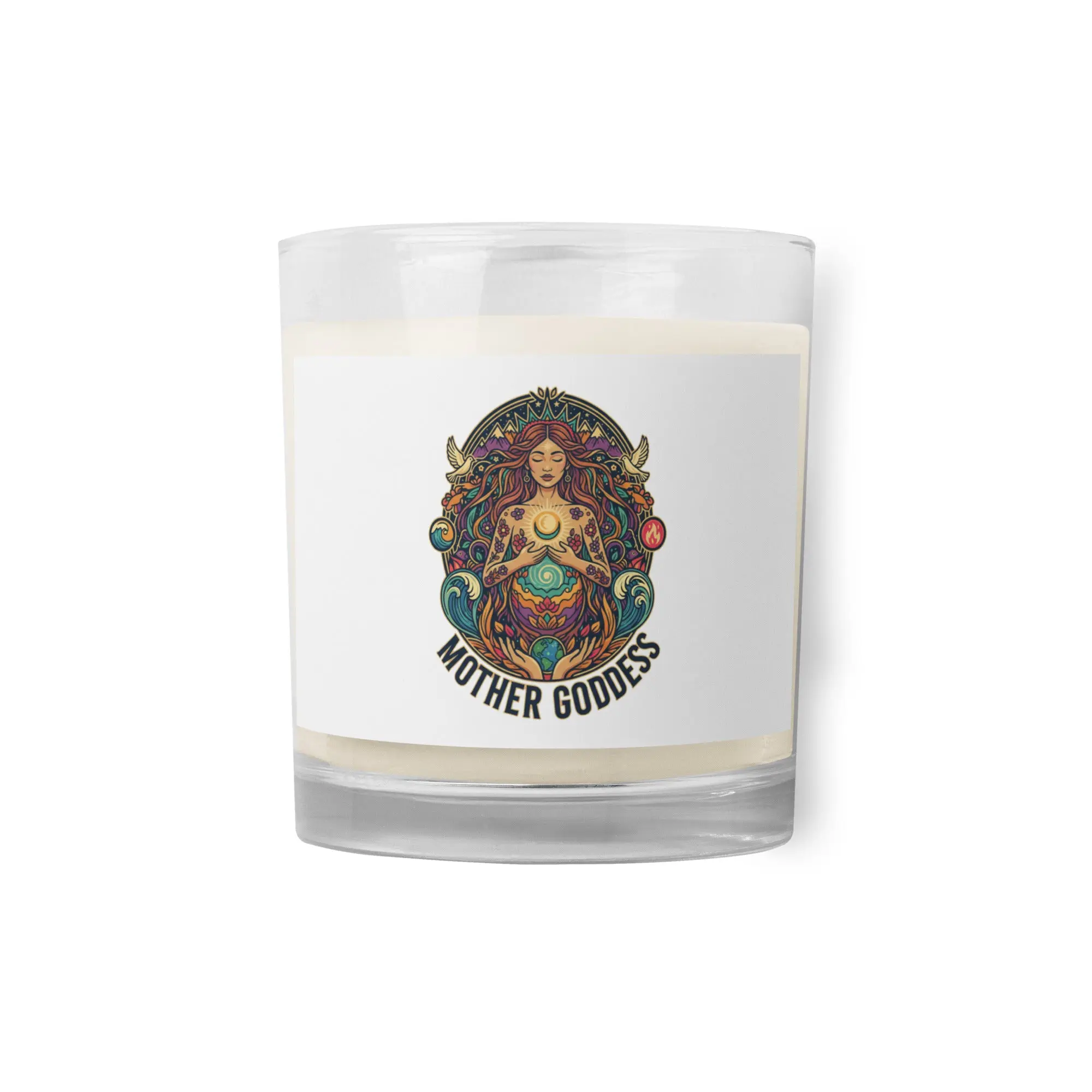 Mother Goddess Themed Glass Vessel Wax Candle - Soy Wax, Cotton Wick, Aroma Ambiance Candle, Home Decor for Rooms, Wax Candles, Candle Vessel Candles