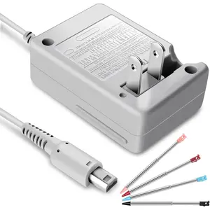 3DS Charger Kit Compatible with  3DS/  3DS XL/DSi/DSi XL/2DS/ 2DS XL 100-240V Wall Plug Adapter with 4 Metal Retractable Stylus Pen for 3DS/3DS XL/3DS LL