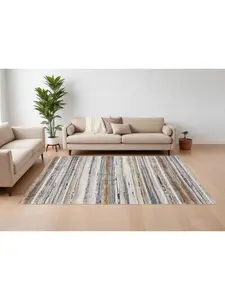HomeRoots 567235 Striped Indoor Area Rug - 10' x 14' Power-Loomed Rectangle Rug, 65% Polypropylene, Fade Resistant, Ivory, Blue & Brown