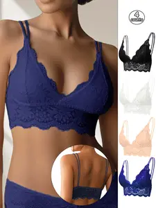 Women's Lace Bralette Set, Comfortable Ice Silk Wireless Push Up Bras, French Backless Design, All Season Wear, 4 Pack, Underwear