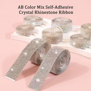 Nail art stickers diamond strips Flat Back Rhinestones self-adhesive whole adhesive mesh colorful magnetic stickers wholesale hot selling DIY jewelry