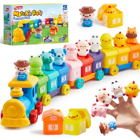 Learning Toy for Toddlers 1 2 3 Years Old, Counting, Matching & Sorting Montessori Learning Farm Train Including 9 Farm Animals and 1 Farmer, Easter Christmas Birthday Gift for Baby Boys Girls
