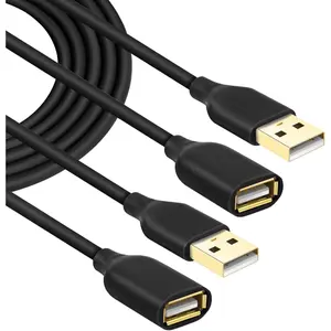 USB Extension Cable 10FT, 2-Pack Type A Male to A Female Extension Cord USB Extender Cable Data Transfer Extended Charging Cord for Lights, Keyboard, Mouse, Camera, Printer (Black)