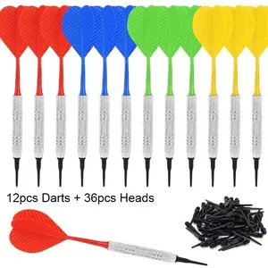 12pcs Darts + 36pcs Plastic Soft Dart Heads, 14g Iron Dart Tube Safety Soft Darts Set, Suitable for Electronic Dart Board