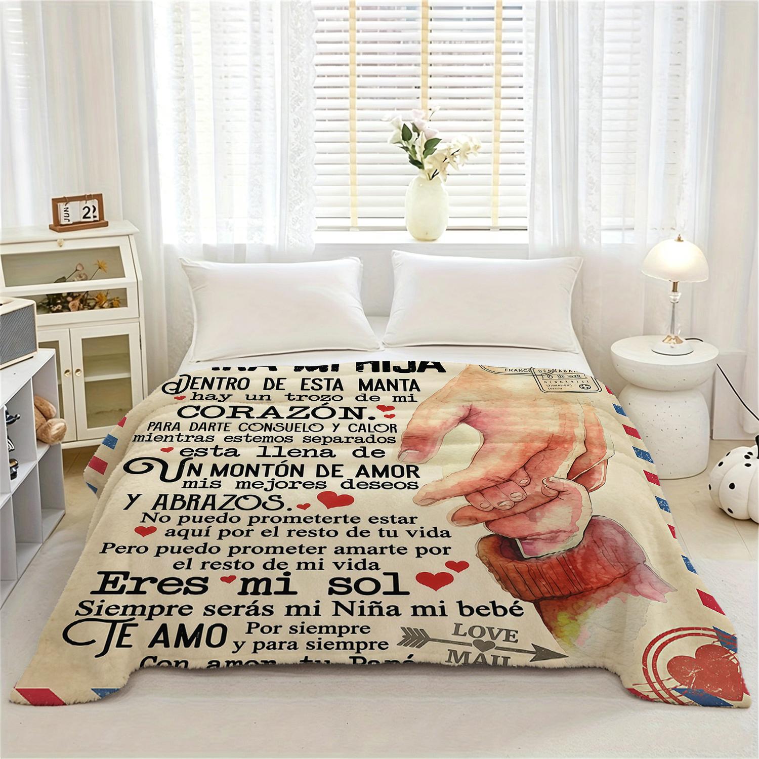 Spanish Letter Blanket For My Daughter From Dad, Para Mi Hija Manta Regalo, Heartfelt Sentimental Throw Blanket, Vintage Airmail Flannel Blanket Gift For Birthday Christmas Graduation