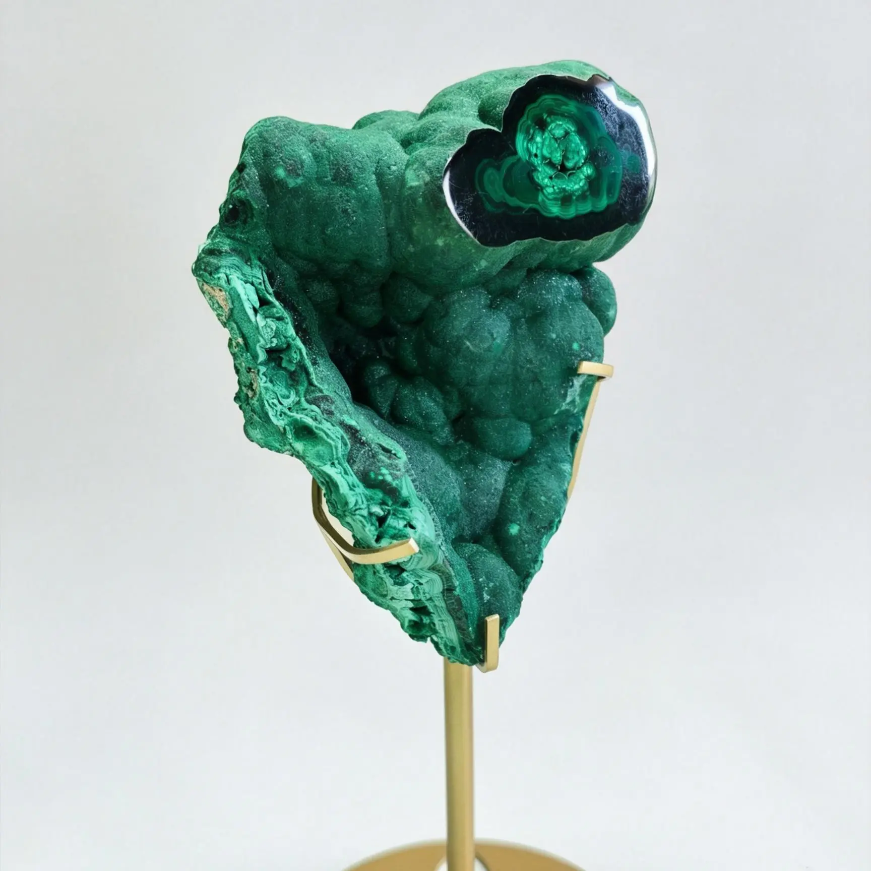 Unpolished Raw Malachite Geode with Layered Stripes, Botryoidal Crystals and Intact Cavity - Unique Gifts for Healing Decor, Natural Geological Mineral Specimen