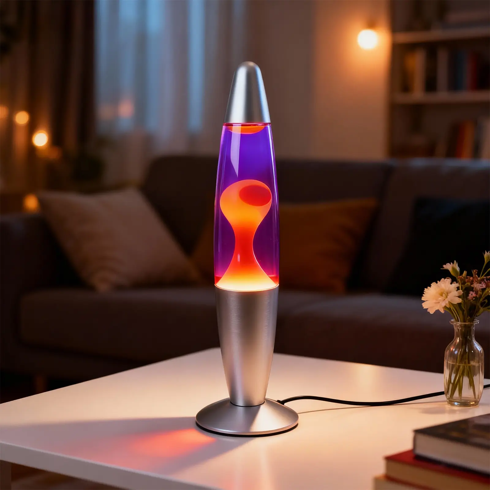 DAYBETTER 16-Inch Beautiful Lamp, Relaxing Night Light Home Decor for Living Room, Office, Bedroom - Magma Lamp (16", Silver Base, Purple Liquid, Yellow Wax)