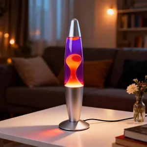 DAYBETTER 16-inch Elegant Table Lamp with Yellow Wax Melting in Purple Liquid Dynamic Lava Effect for Home Décor Living Room Office Bedroom Calming Soothing Relaxing