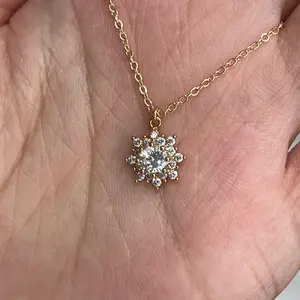 14K Gold Celestial Pendant, Sunflower Necklace, Starburst Necklace, Dainty Minimalist Pendant, Gold Starburst Necklace, Gifts for Her, Cute