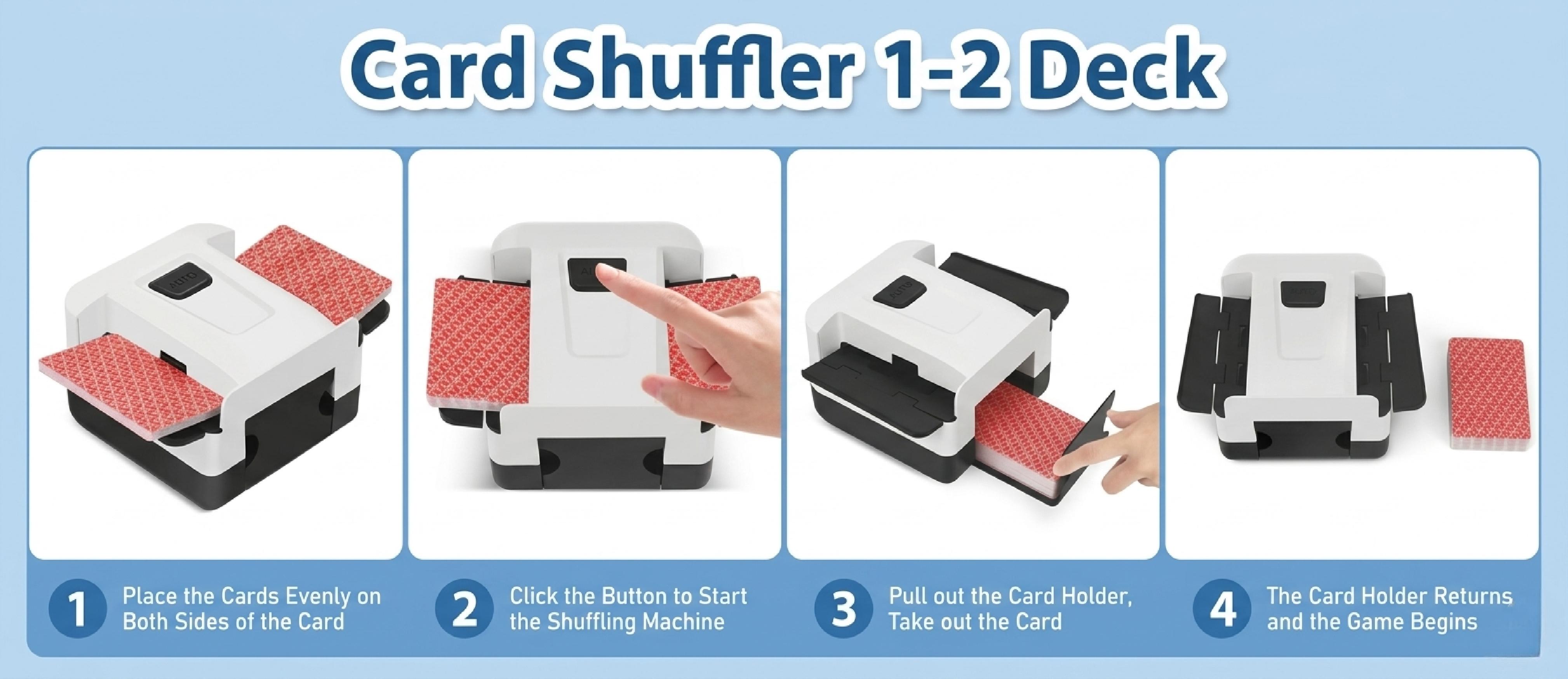 Rechargeable Automatic Card Shuffler for 1-2 Decks, Electric Playing Cards Shuffler Machine with Auto & Manual Modes – Ideal for UNO, Poker, Mahjong, Bridge, Spades, Rummy, Casino & More