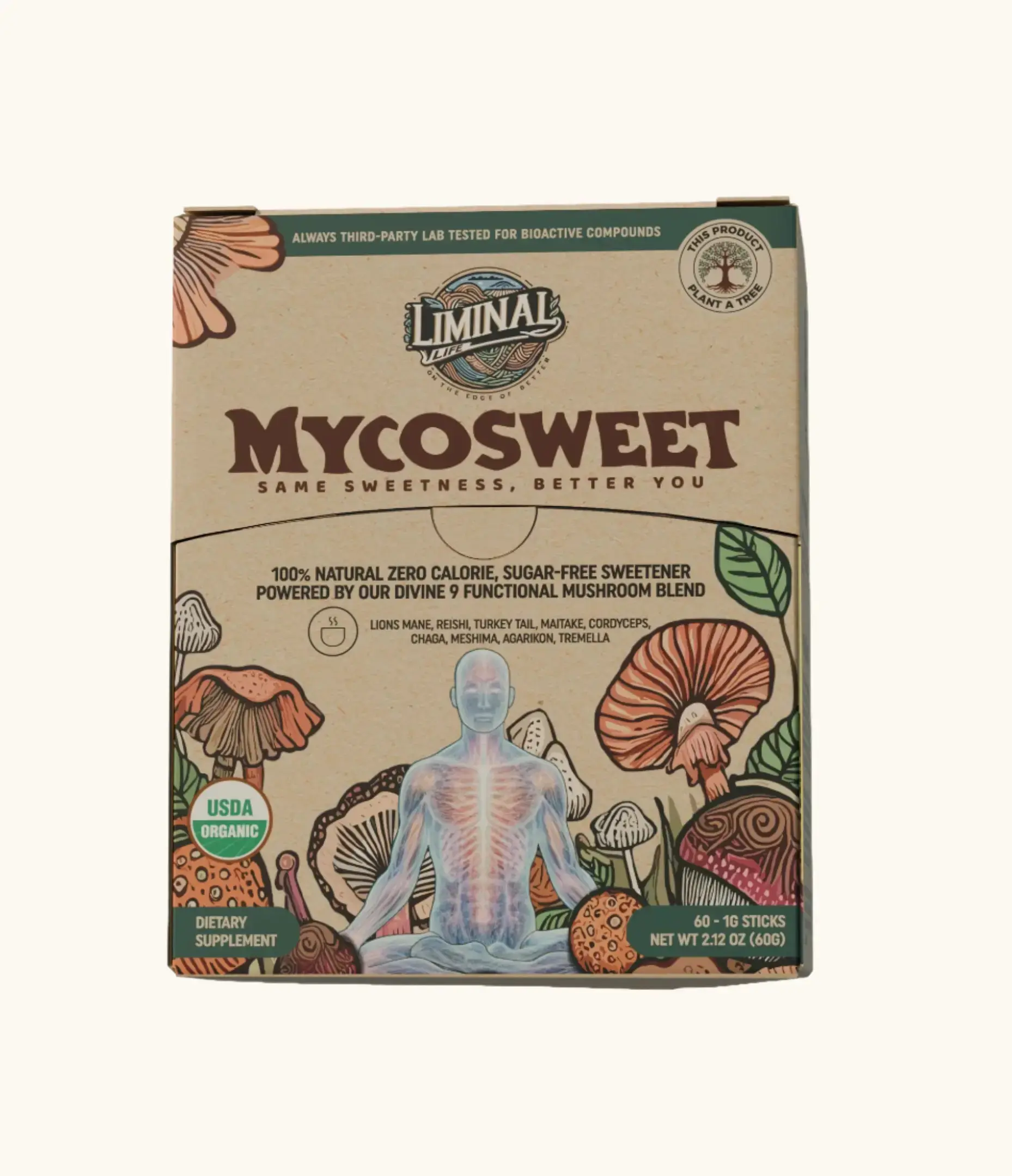 Liminal Life MYCOSWEET USDA Organic Zero-Calorie Functional Mushroom Sweetener Supplement - 100% Natural & Sugar-Free Divine 9 Blend