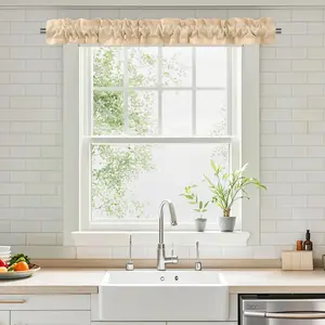 Sleeve Topper with Top Bottom Ruffle Sleeves Valances Home Décor Window Treatment for Bedroom Nursery Kitchen Window Curtain Header, 58" x 5", 1 Piece, Plain-Beige