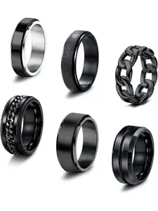6PCS Stackable Rings for Men Rings Stainless Steel Ring Braided Chain Ring Rotating Ring Cuban Chain Ring Engagement Rotating Ring Wedding Rings Vintage Rings