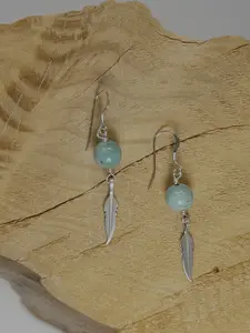 Turquoise & Feather Dangle Earrings- Sterling Silver
