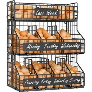 Egg Holder Countertop with 5 Dividers & DIY Nameplate to Separate Eggs, 3 Tier Stackable Wire Baskets for Gathering Fresh Eggs, XXL Large Egg Rack, Wall-Mounted (Patent Pending)