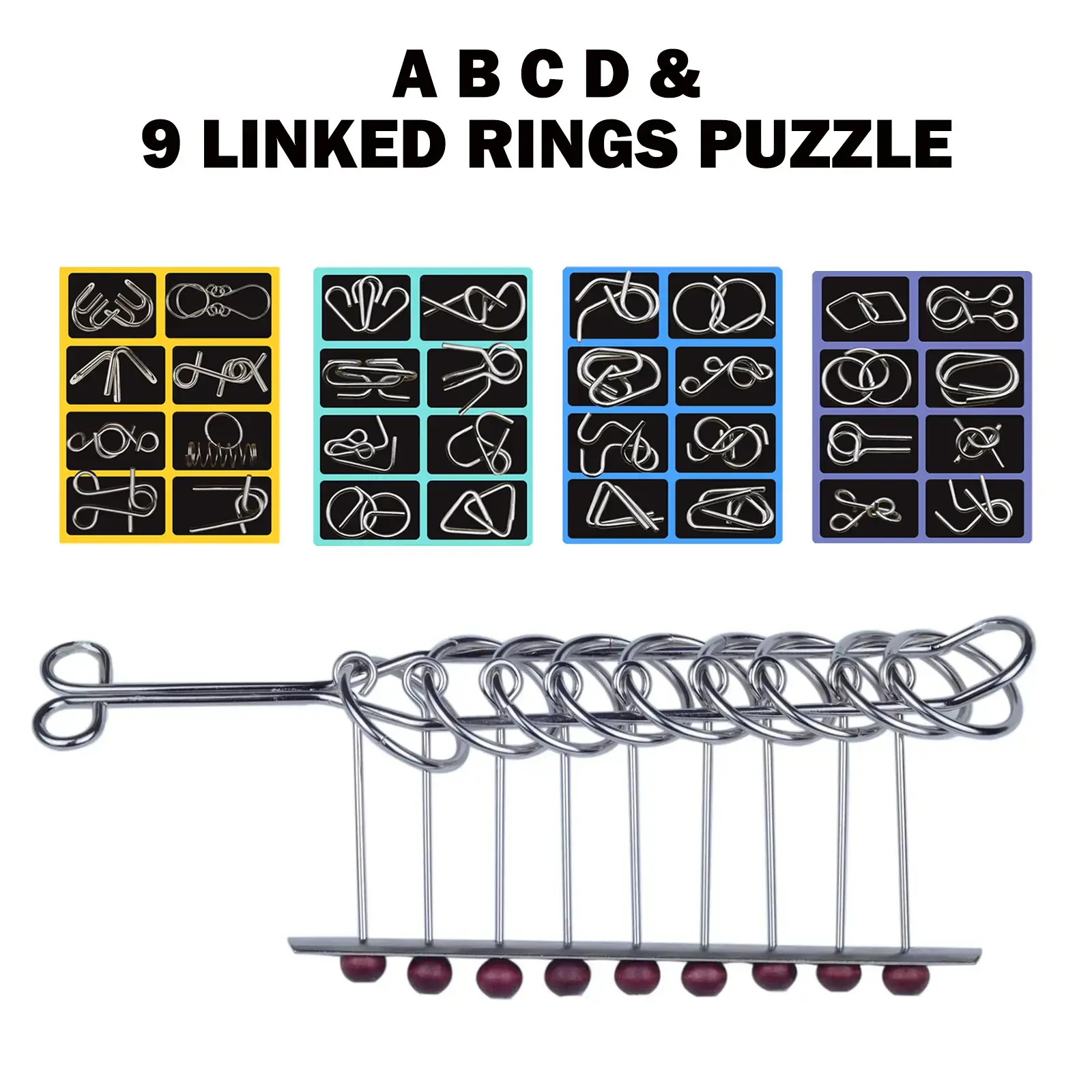 A+B+C+D+9 LINKED RINGS PUZZLE