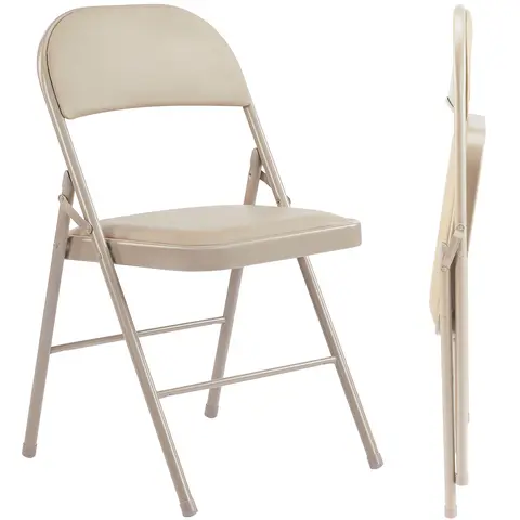 Sweetcrispy Foldable Padded Chair - Sturdy Metal Quick Folding Seat, PU Upholstered Design with High-Density Foam Soft Seat and Backrest for Long Sit Comfort, Easy to Move for Home Office or Patio Use, Dining Chair for Modern Home Decor, Foldable Chairs