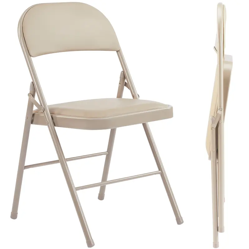 Sweetcrispy Foldable Padded Chair - Sturdy Metal Quick Folding Seat, PU Upholstered Design with High-Density Foam Soft Seat and Backrest for Long Sit Comfort, Easy to Move for Home Office or Patio Use, Dining Chair for Modern Home Decor, Foldable Chairs