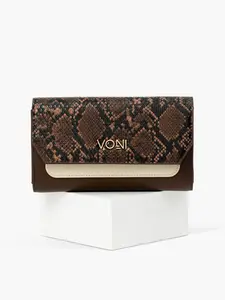 Brittany Snake Print Wallet - Brown Animal-Free Leather with Chain Strap & Zipper Closure 6 Card Slots