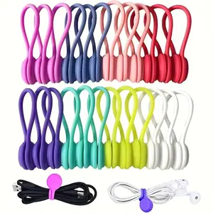 [Reusable Magnetic Silicone Cord Ties] 10pcs Magnetic Silicone Cable Ties - Reusable Cord Organizer for USB, Headphones & Keychains - Perfect Gift for Halloween & Christmas Home