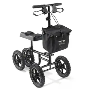 VEVOR Folding Knee Scooter, Carbon Steel Steerable Knee Walker with Height-Adjustable Handlebar Knee Pad, 12 All-Terrain Wheel, Dual Brakes, Leg Recovery Scooter for Injured Ankle Foot Knee, 350LBS