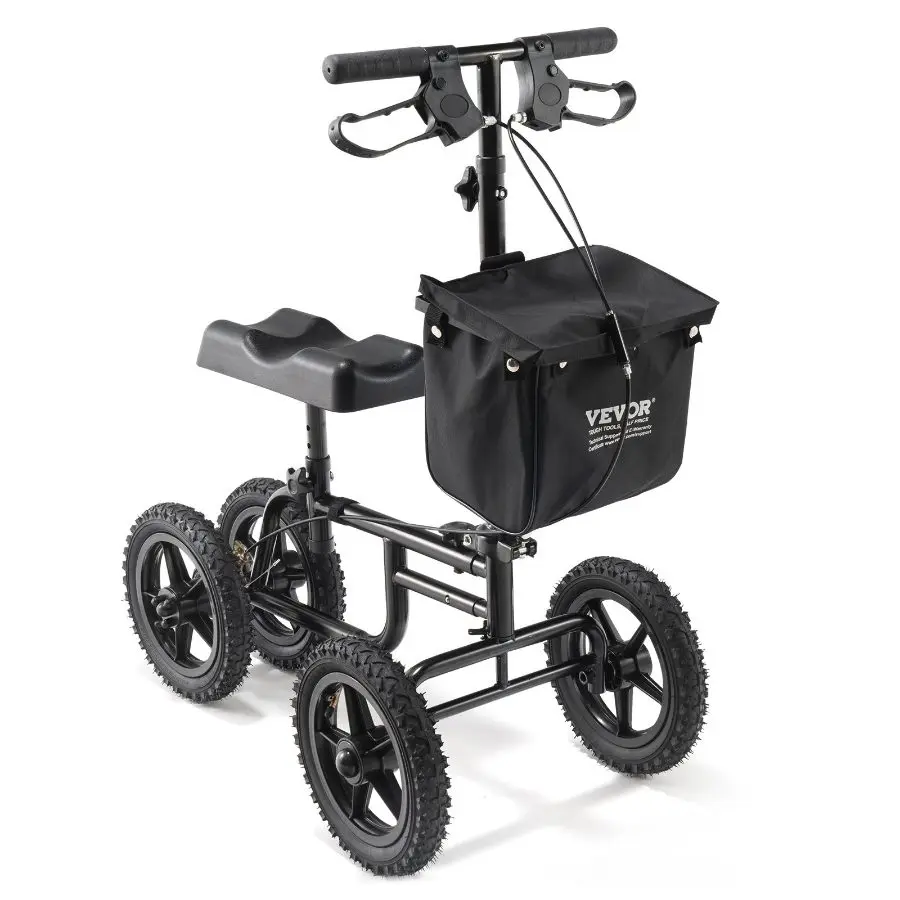 【Summerfinds】 VEVOR Folding Knee Scooter, Carbon Steel Steerable Knee Walker with Height-Adjustable Handlebar Knee Pad, 12 All-Terrain Wheel, Dual Brakes, Leg Recovery Scooter for Injured Ankle Foot Knee, 350LBS, Folding Type, Height-Adjusteddealsfory