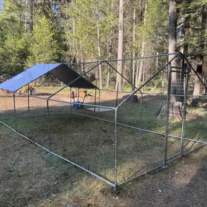 【Summerfinds】VEVOR Galvanized Steel Chicken Coop, 9.8x19.6x6.5 ft Large Walk-in Wind-Resistant Weatherproof Enclosure with Cover Spire Roof, Chicken Wire Fence, Security Lock, Outdoor Backyard Secure Shelter for Ducks, Easy Installation, Galvanized Steel