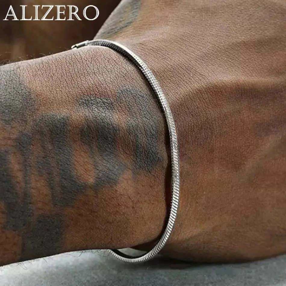 ALIZERO 925 Sterling Silver 3mm Snake Chain Bracelet For Men Women Punk Hip Hop Bracelet Fashion Party Jewelry  16-23cm