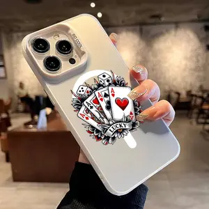 Retro Chic Poker Dice Art Pattern Magnetic Phone Case for iPhone 15 16 14 Pro Max 13 12 11 XR XS Plus Shockproof Non Slip Military-Grade Protection Slim Cover Cellphone Protective Casing