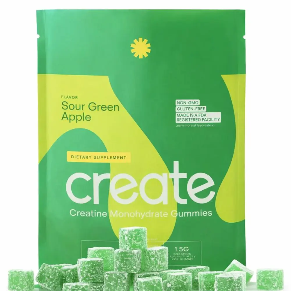 Creatine Monohydrate Gummies, Sour Green Apple Flavor, Healthcare Dietary Fitness Supplement for Adults