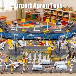 Mini Airport Model Runway Set - 8 Airplanes, Toy Cars, Boarding Bridge, Street Lights, 1 Mini Figure, Magnetic Blocks, DIY Photo Frame, Building Toy Gift, Tabletop Decoration, Buildable Model Buildings, Magnetic Block Buildings