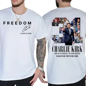 Casual Short-Sleeve Menswear Top, Charlie Kirk Freedom T-Shirt, Patriotic Signature Design, 100% Cotton, Made in USA, Men’s & Women’s Sizes S-4XL, All Colors