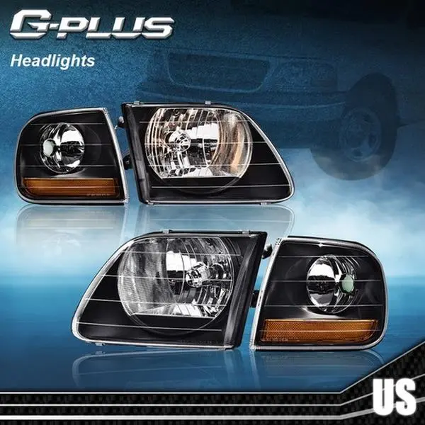 G-PLUS Headlights for 1997-2003 Ford F150 & 99-02 Expedition Headlight Assembly Left & Right Black Headlights with Corner Lights